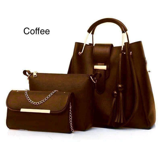 Girl's PU Leather Plain Hand Bag Set