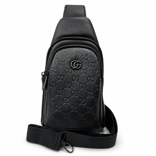 Black Embossed Monogram Sling Bag