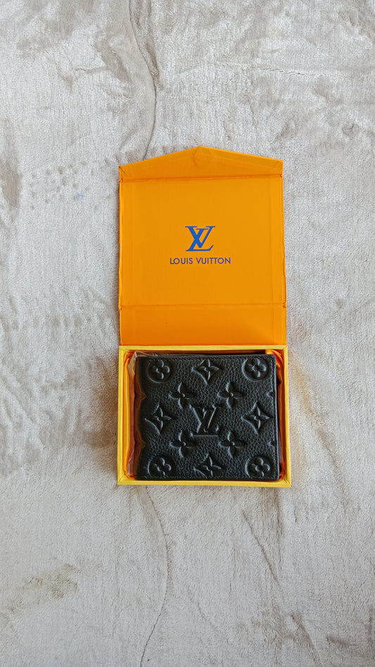 Designer LV Leather Men Wallet Black