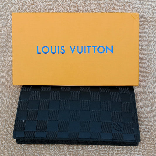 LV Leather Bifold Checkered Long Wallet Black
