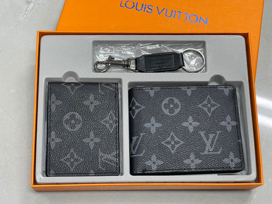 Men’s Luxury Wallet & Keychain Gift Set 3 Piece Premium Gift Box