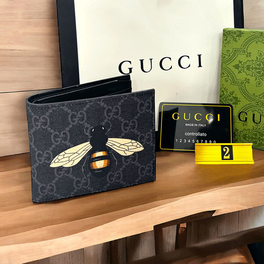 Gucci Small Leather Bee Wallet Black