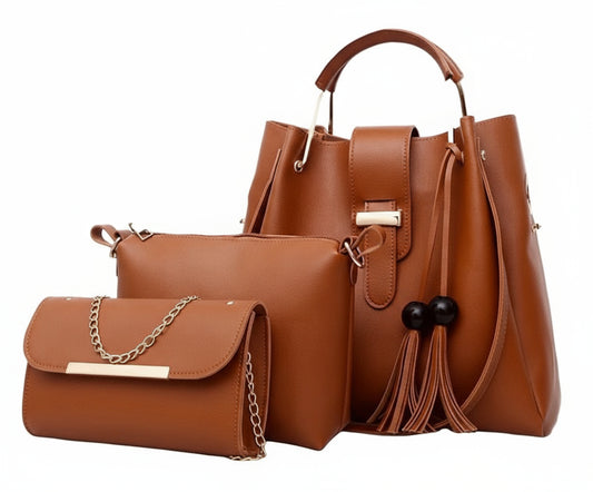 Girl's PU Leather Plain Hand Bag Set