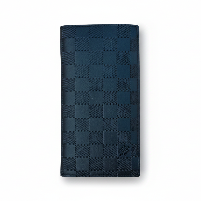 Designer Bifold Checkered Long Wallet Black