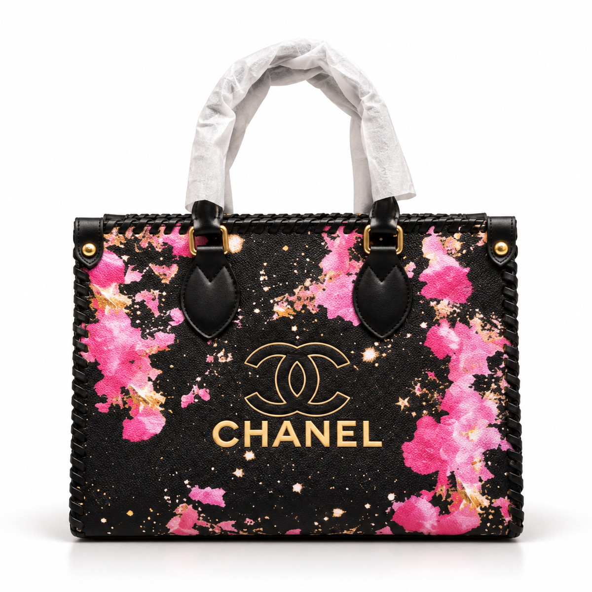 Luxury Floral Print Tote Bag with Top Handles