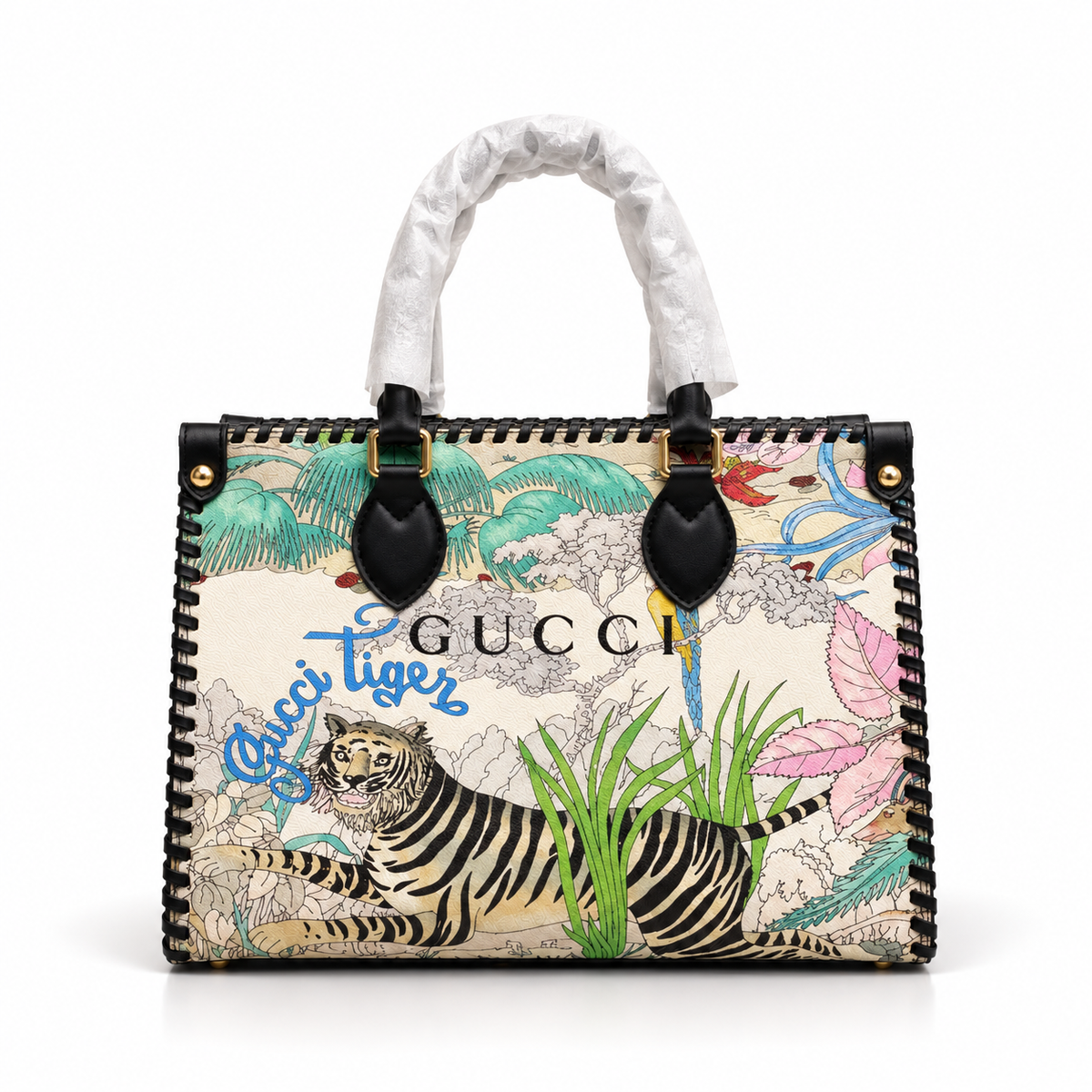 Luxury Floral Print Tote Bag with Top Handles