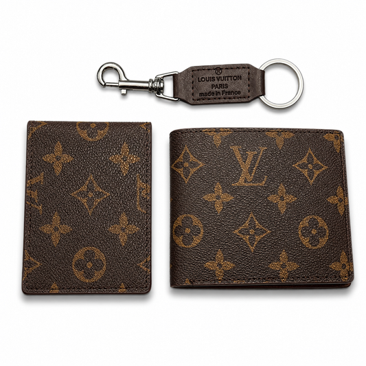 Men’s Luxury Wallet & Keychain Gift Set 3 Piece Premium Gift Box