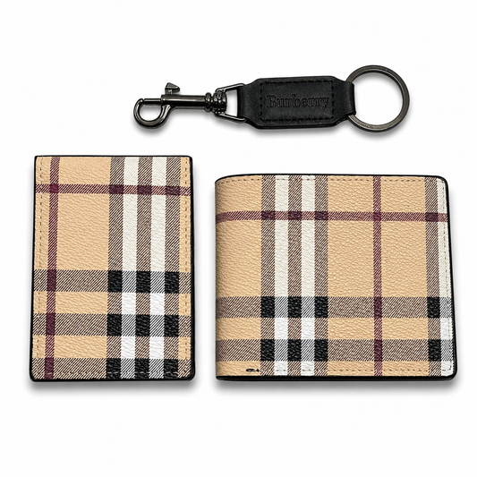 Men’s Luxury Wallet & Keychain Gift Set 3 Piece Premium Gift Box