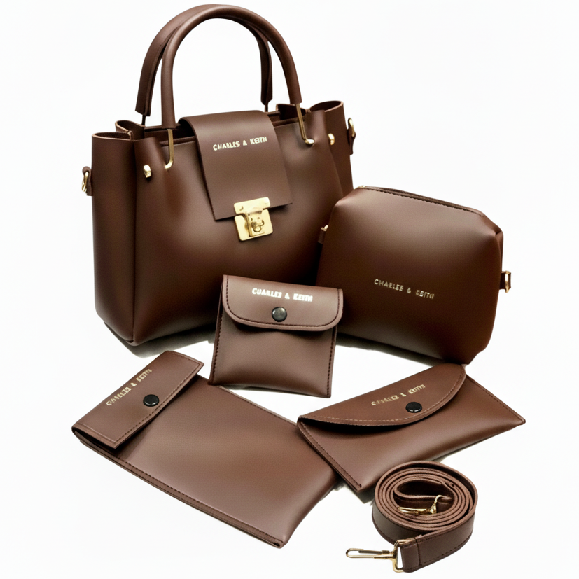 Stylish Leather Hand Bag Set for Girls - 5 Pcs Collection