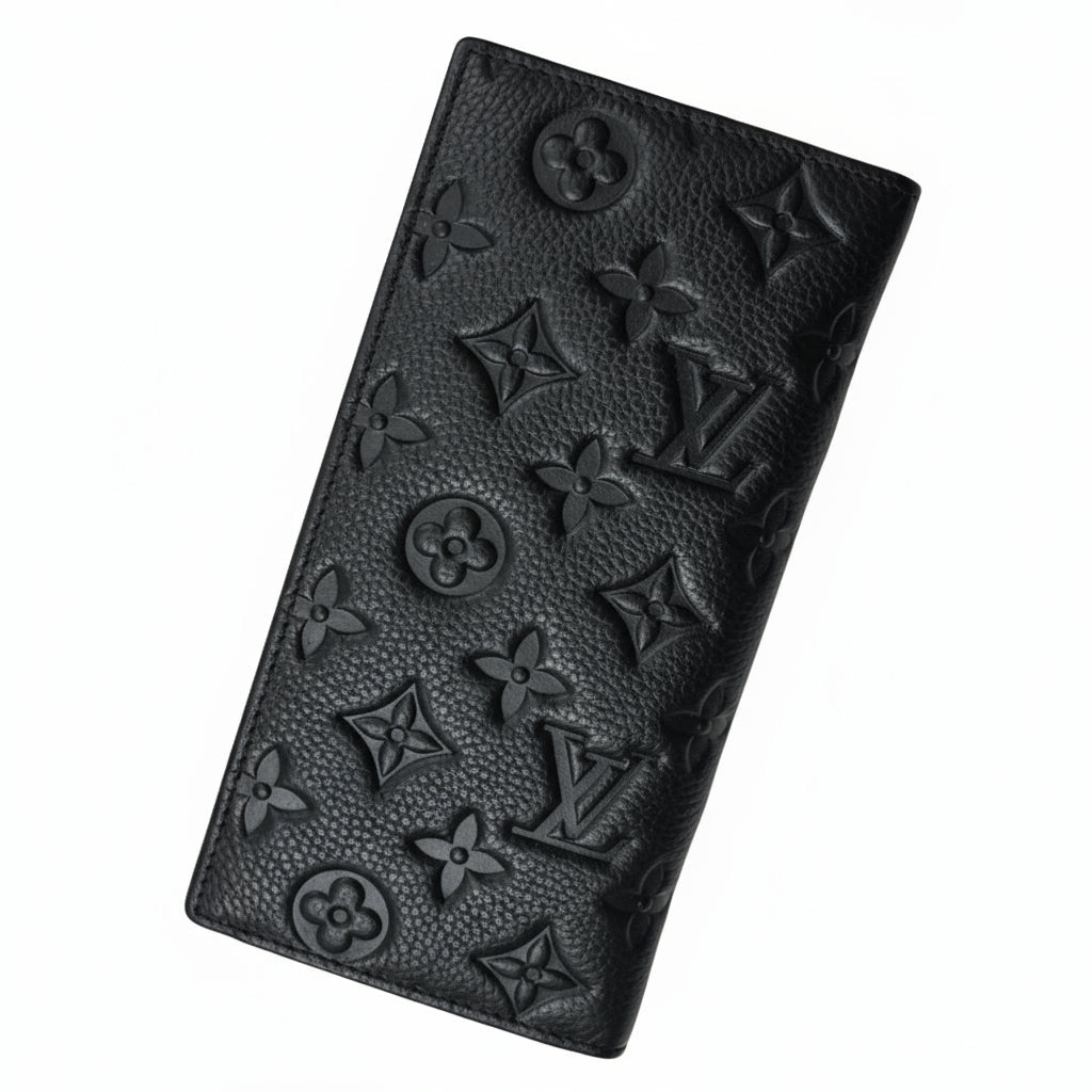 Designer LV Leather Men Long Wallet Black