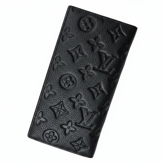 Designer LV Leather Men Long Wallet Black