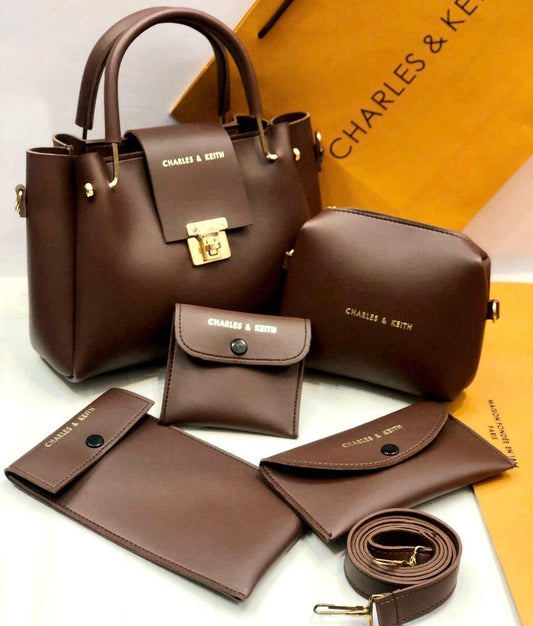 Stylish Leather Hand Bag Set for Girls - 5 Pcs Collection