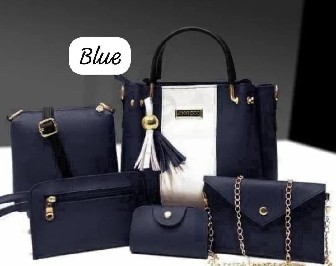 Girl's PU Leather Plain Hand Bag Set 4pcs