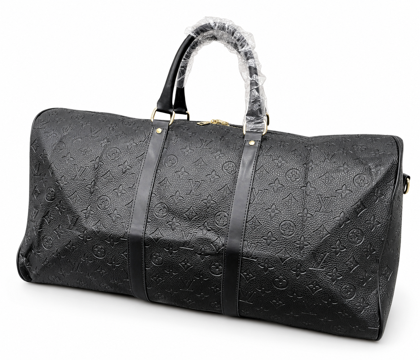 Premium Black Embossed Monogram Travel Duffel Bag