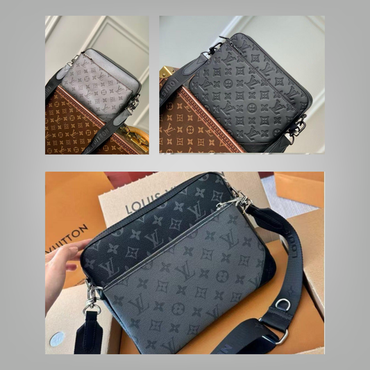 Designer Embossed Trio Messenger Bag