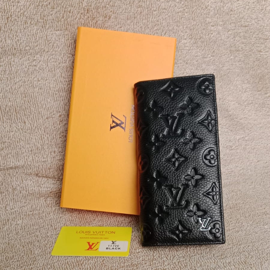 Designer Long Leather Wallet Black