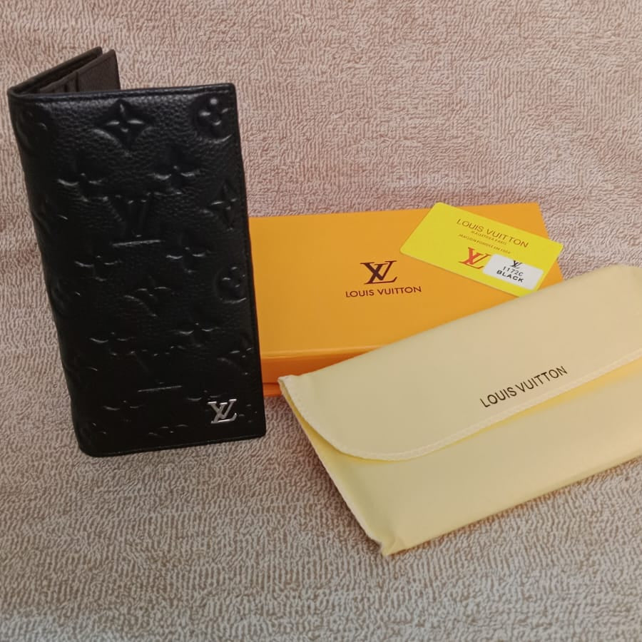 Designer Long Leather Wallet Black