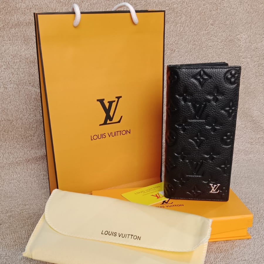 Designer Long Leather Wallet Black