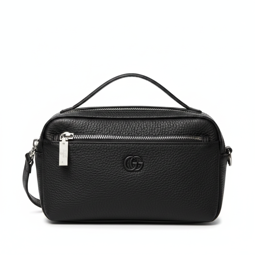 Premium Black Leather Crossbody Shoulder Bag
