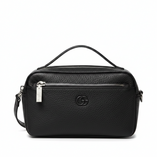 Premium Black Leather Crossbody Shoulder Bag
