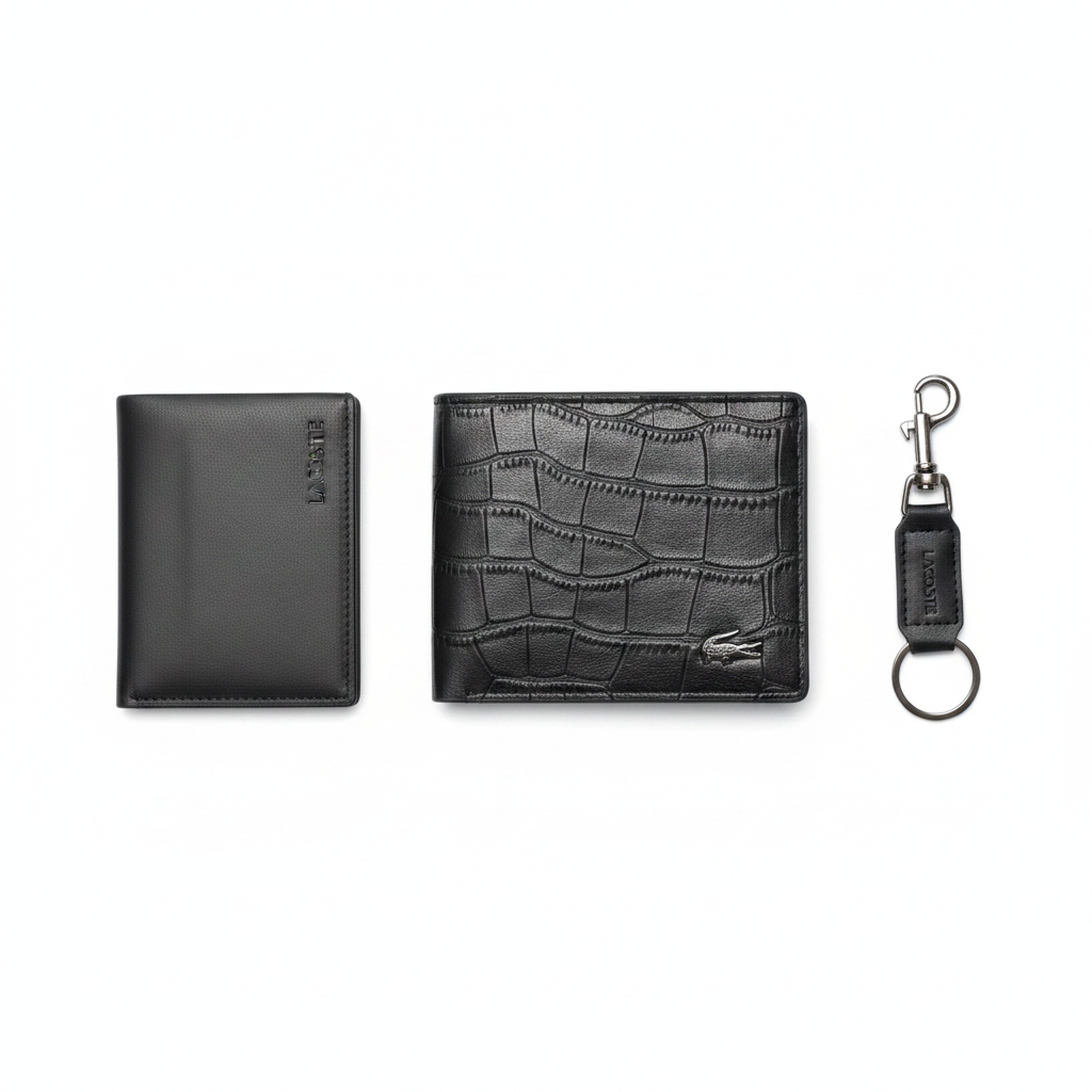 Men’s Luxury Wallet & Keychain Gift Set 3 Piece Premium Gift Box