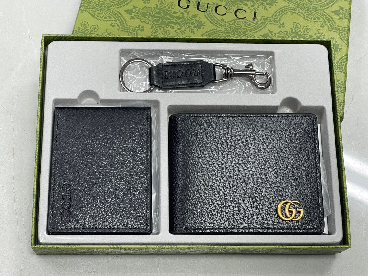Men’s Luxury Wallet & Keychain Gift Set 3 Piece Premium Gift Box