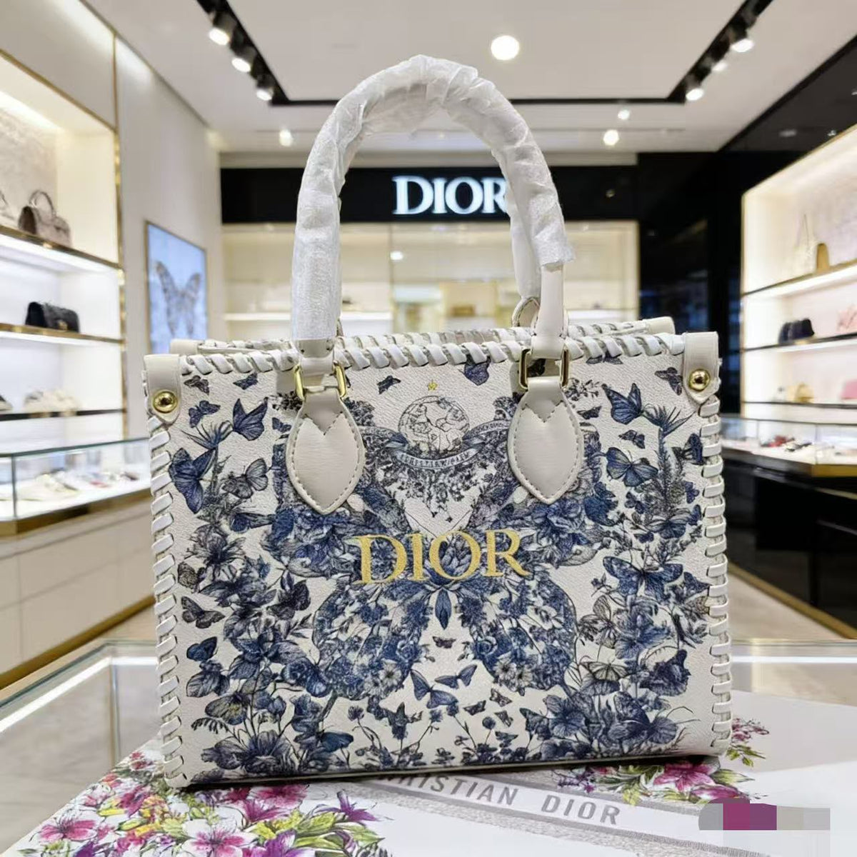 Luxury Floral Print Tote Bag with Top Handles