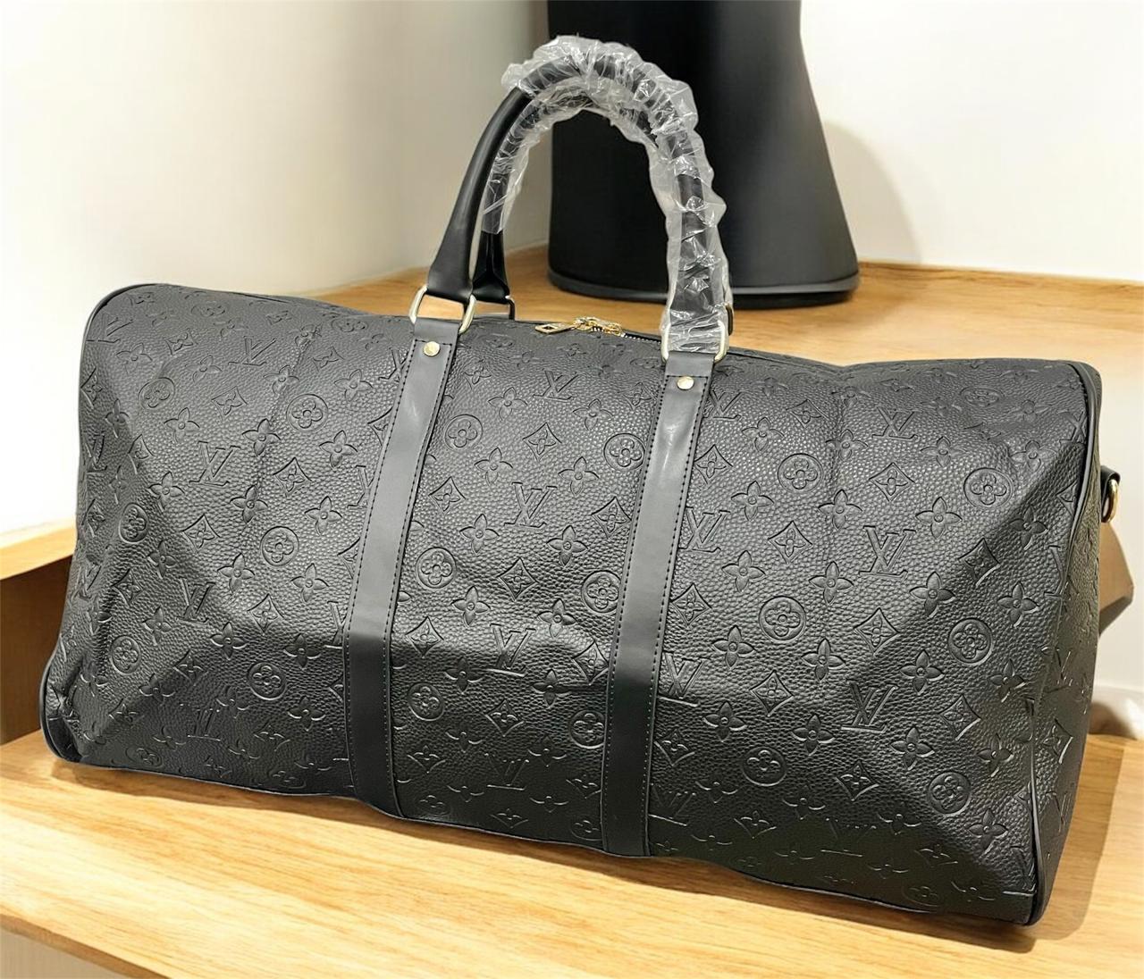 Premium Black Embossed Monogram Travel Duffel Bag