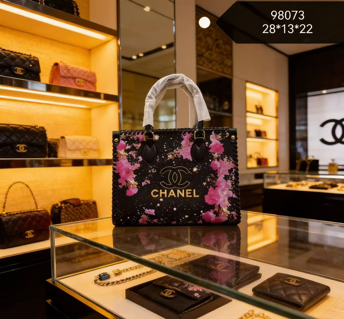 Luxury Floral Print Tote Bag with Top Handles