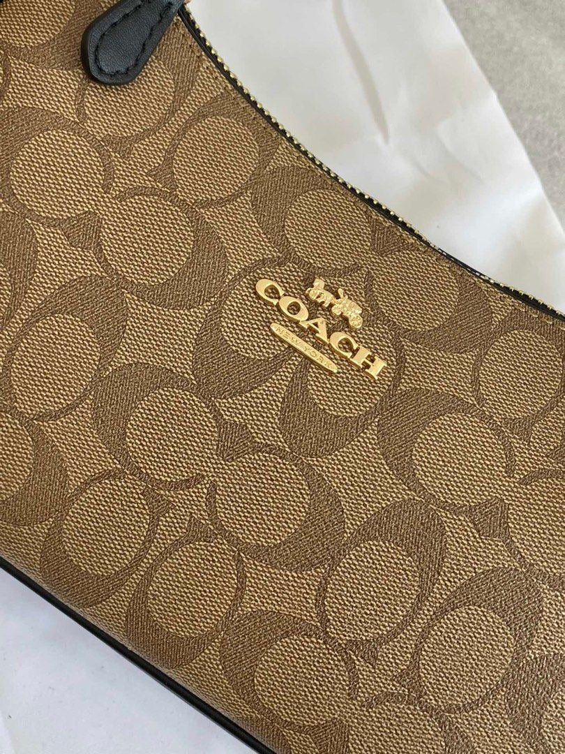 Coach Teri Shoulder Bag Black with Beige Canvas