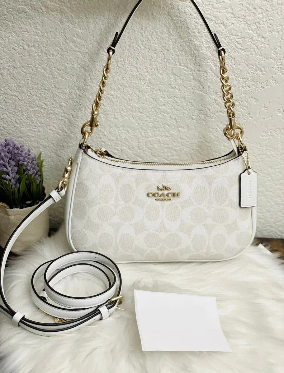 Coach Teri Shoulder Bag White Canvas