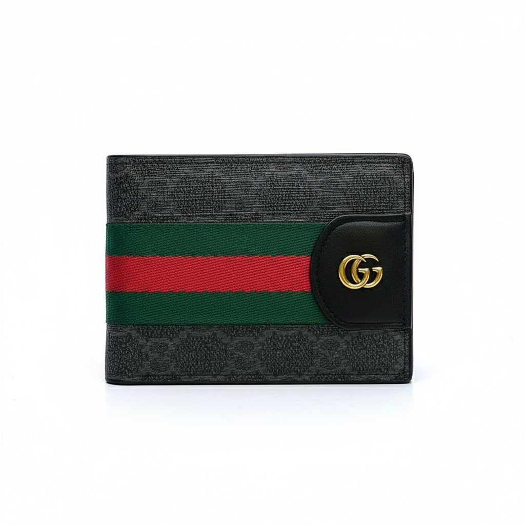 Designer Ophidia Bi-Fold Short Leather Wallet Black