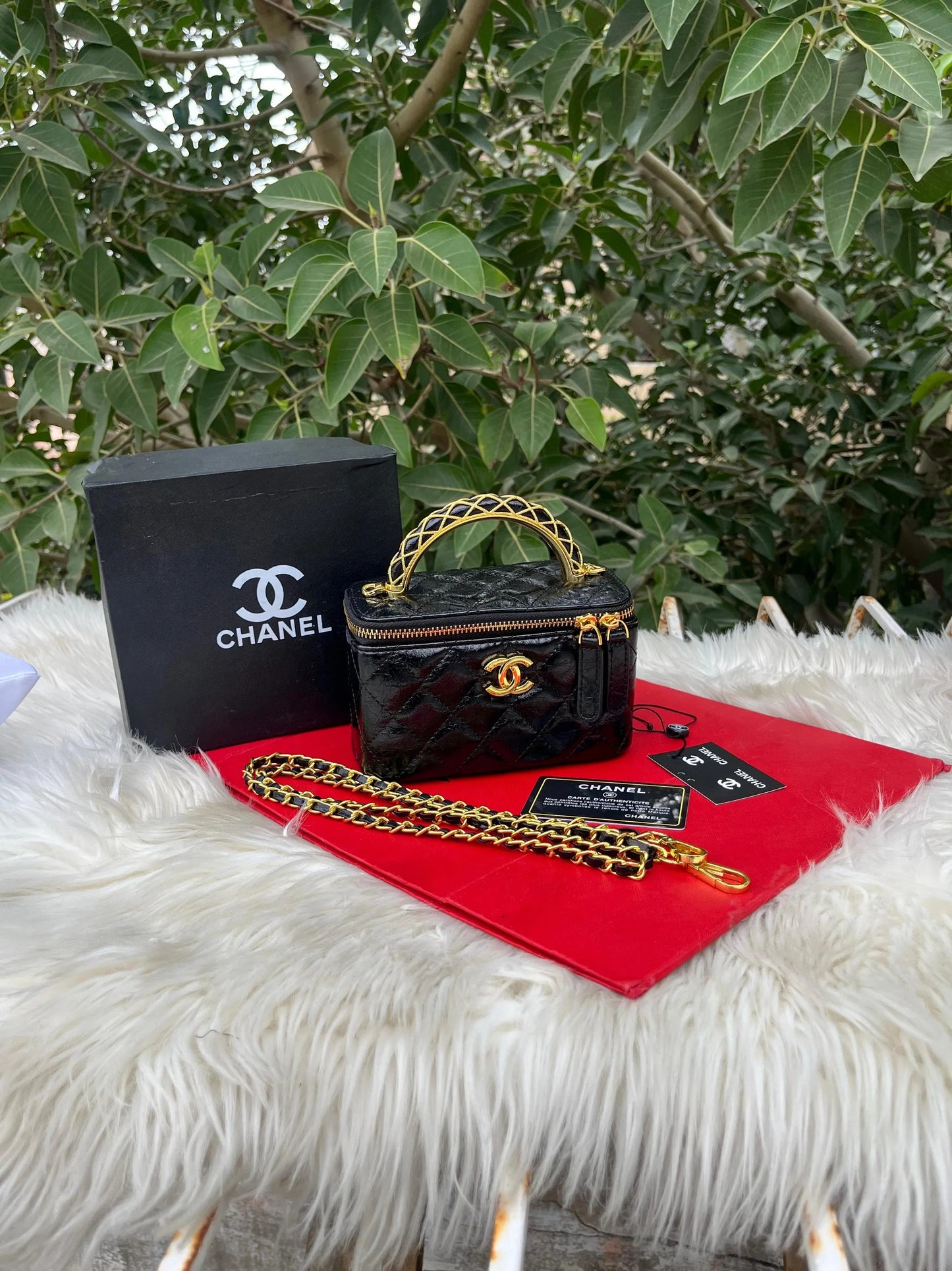 Chanel Lambskin Enamel Quilted Vanity Case