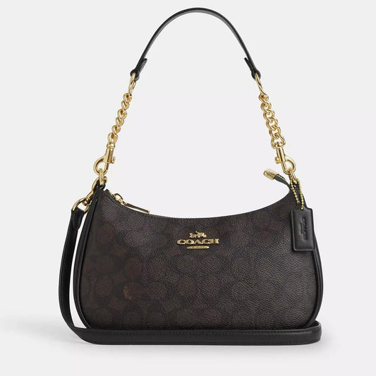 Coach Teri Shoulder Bag Brown Canvas