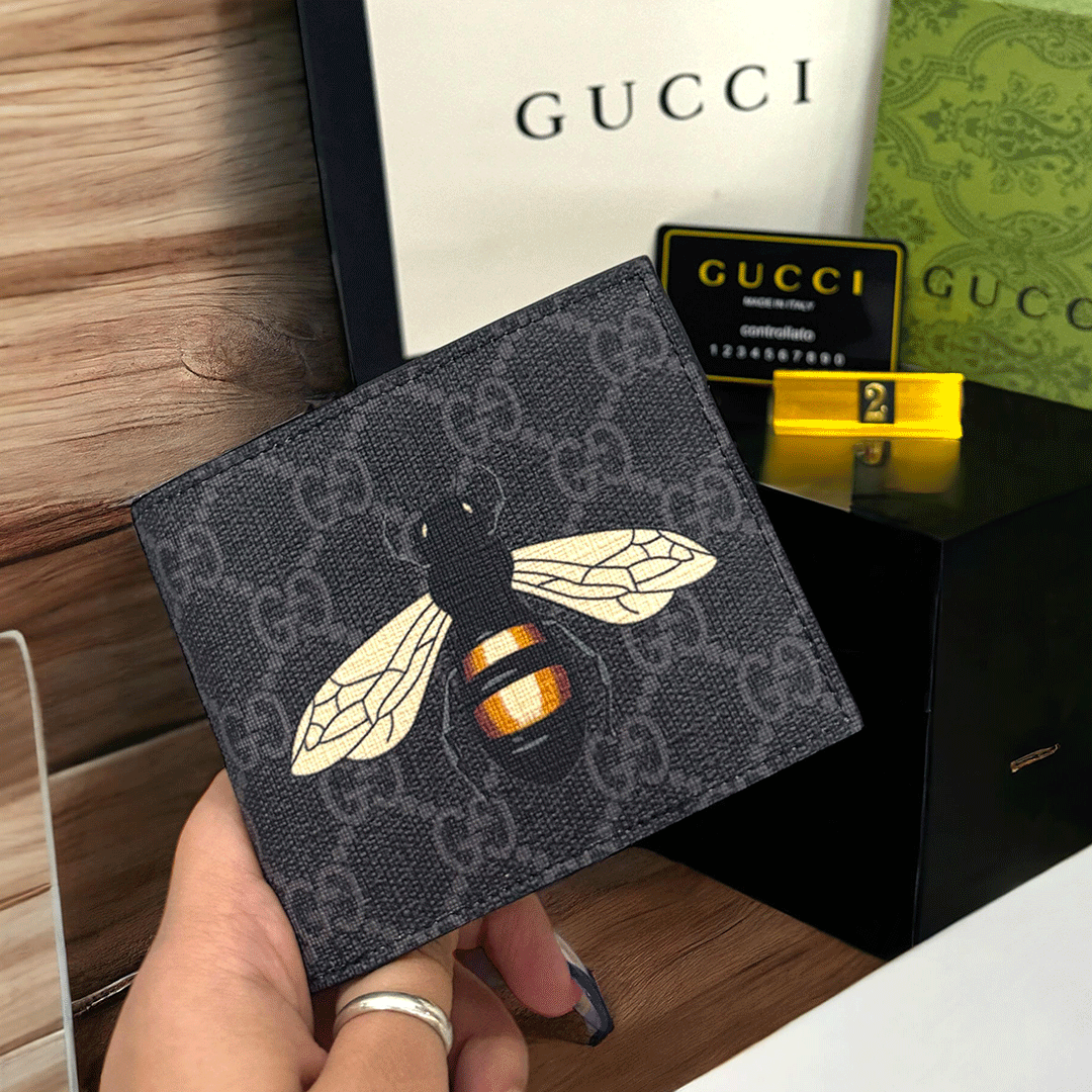 Gucci Small Leather Bee Wallet Black