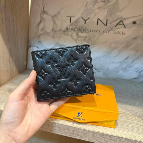 Designer LV Leather Men Wallet Black