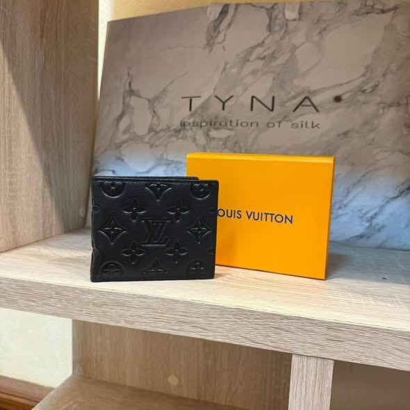 Designer LV Leather Men Wallet Black