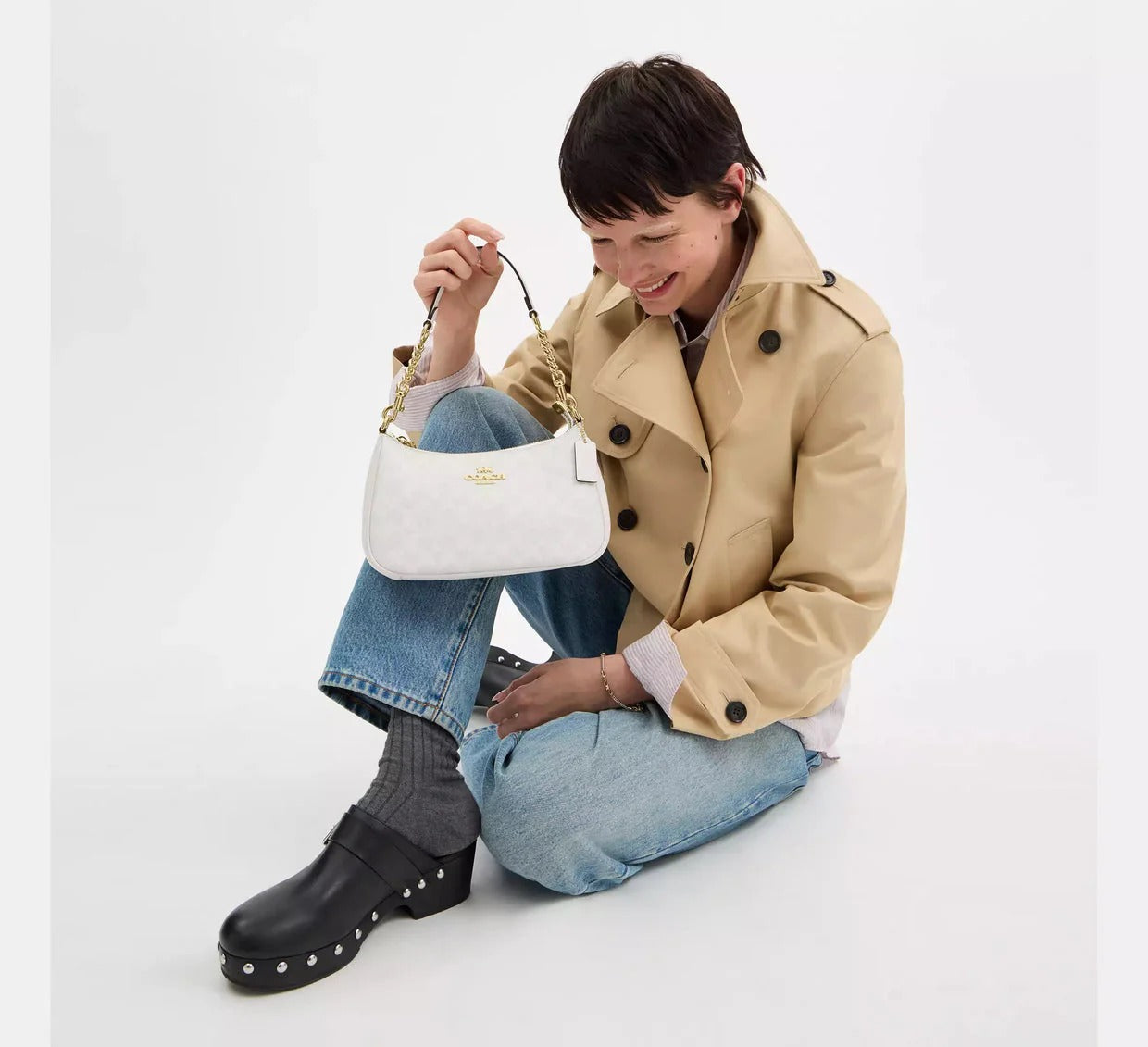 Coach Teri Shoulder Bag White Canvas