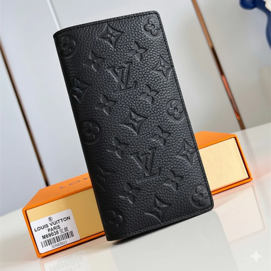 Designer LV Leather Men Long Wallet Black