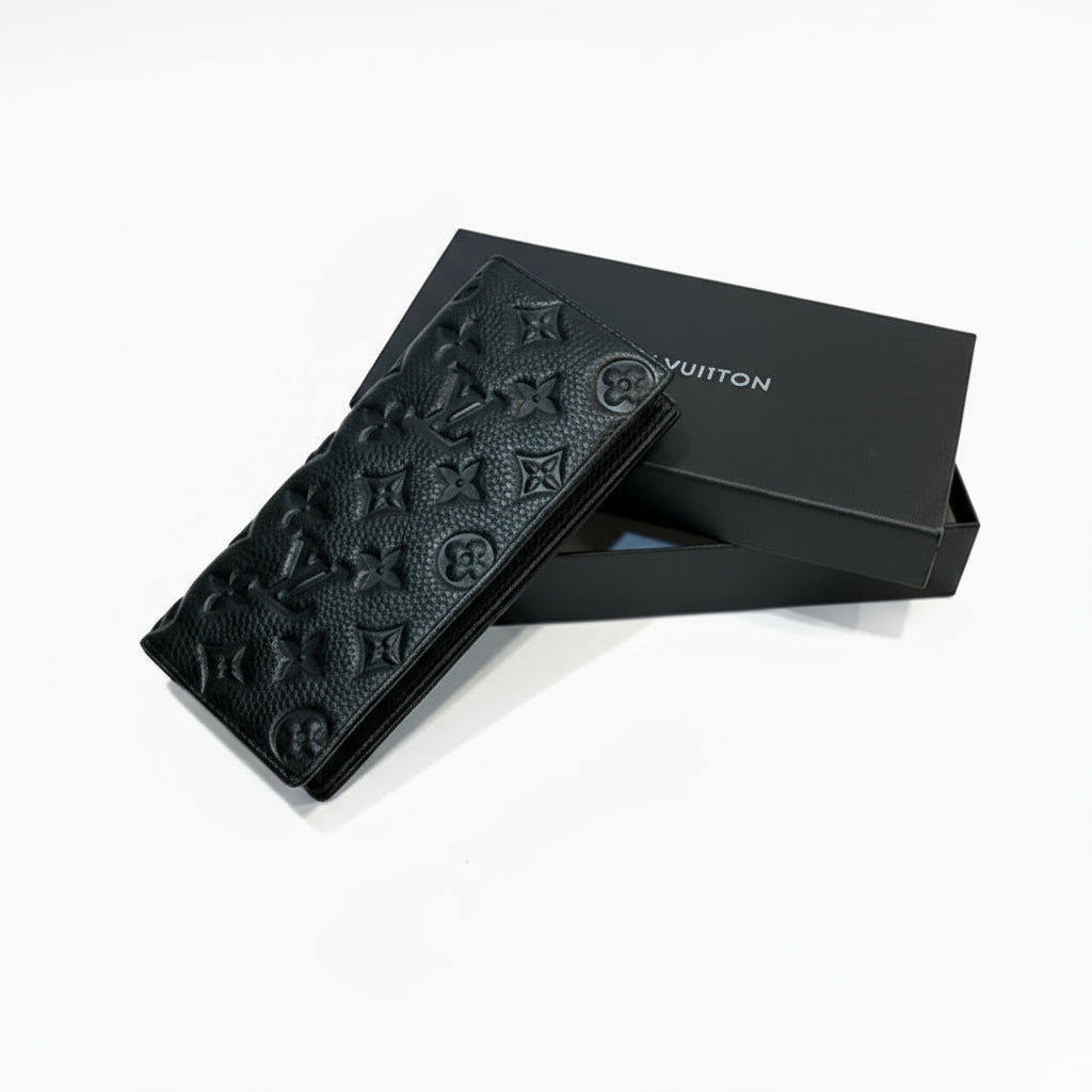 Designer LV Leather Men Long Wallet Black