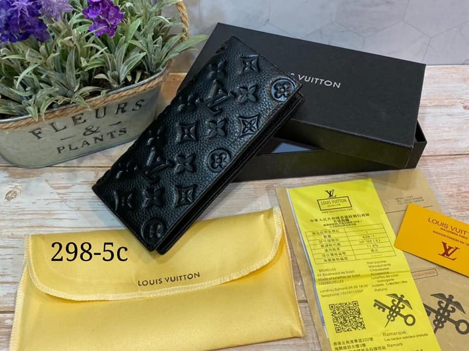 Designer LV Leather Men Long Wallet Black