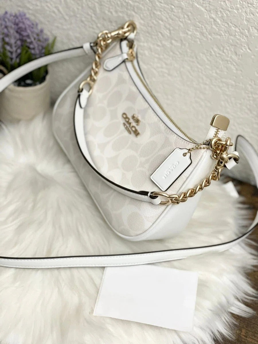 Coach Teri Shoulder Bag White Canvas