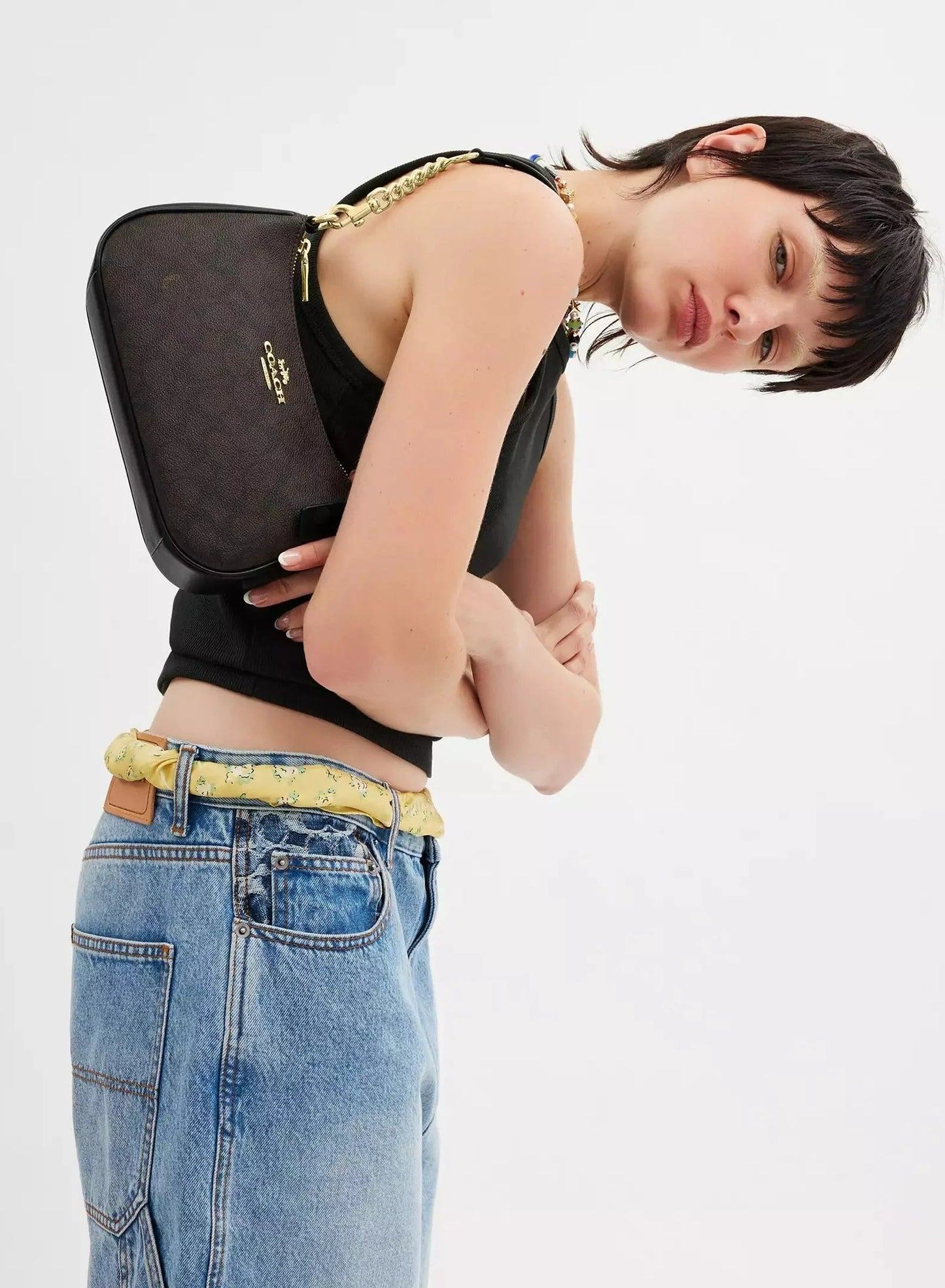 Coach Teri Shoulder Bag Brown Canvas